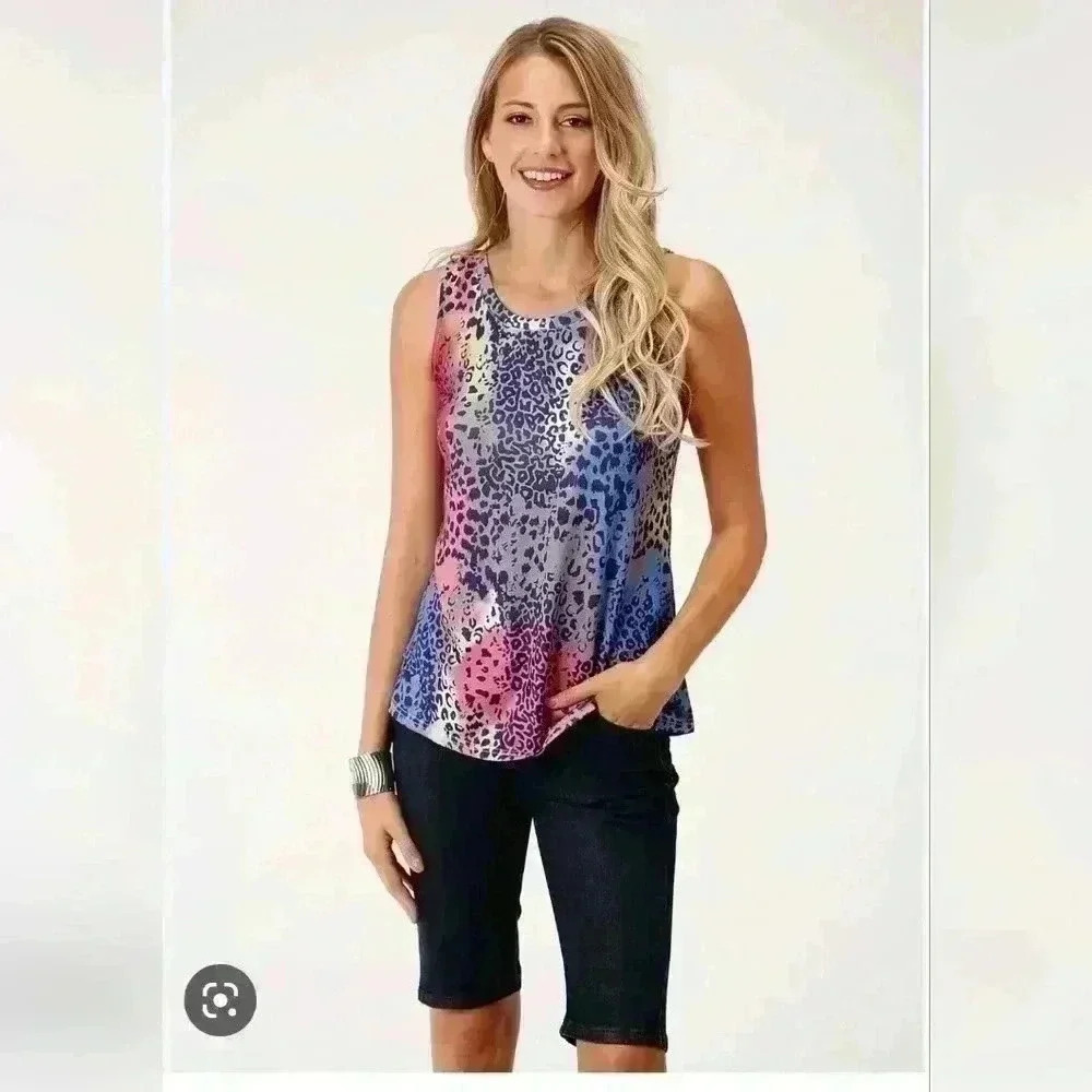 Roper Womens Multi-Color Polyester Leopard Tank Top  Size XS